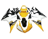 Yamaha R6 Fairings (2005) Yellow, White, Black Stripe at KingsMotorcycleFairings.com