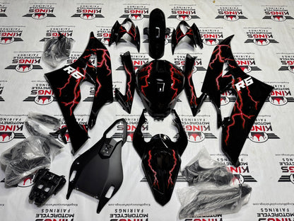 Yamaha R6 Fairings (2006-2007) Black, Red Lightning at KingsMotorcycleFairings.com