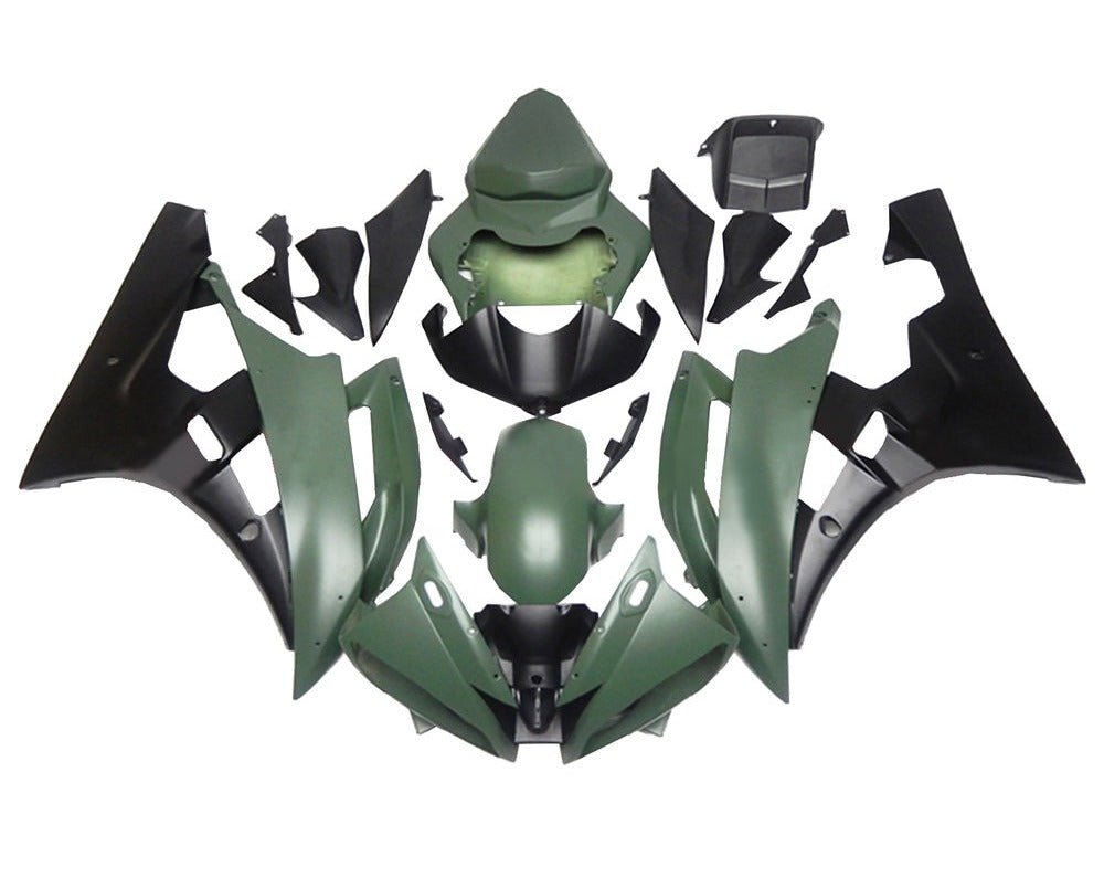 Yamaha YZF-R6 Fairings (2006-2007) Matte Army Green, Matte Black at KingsMotorcycleFairings.com