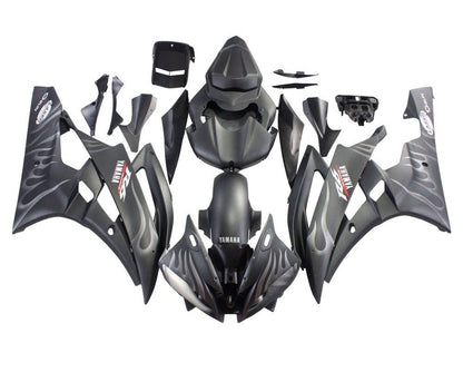 Yamaha R6 Fairings (2006-2007) Matte Black Ghost Flames at KingsMotorcycleFairings.com