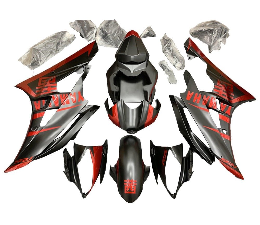 Yamaha YZF-R6 Fairings (2006-2007) Matte Black, Gloss Candy Red at KingsMotorcycleFairings.com