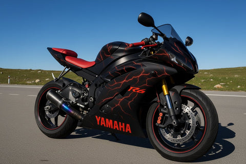Yamaha R6 Fairings (2006-2007) Matte Black, Red Lightning from KingsMotorcycleFairings.com