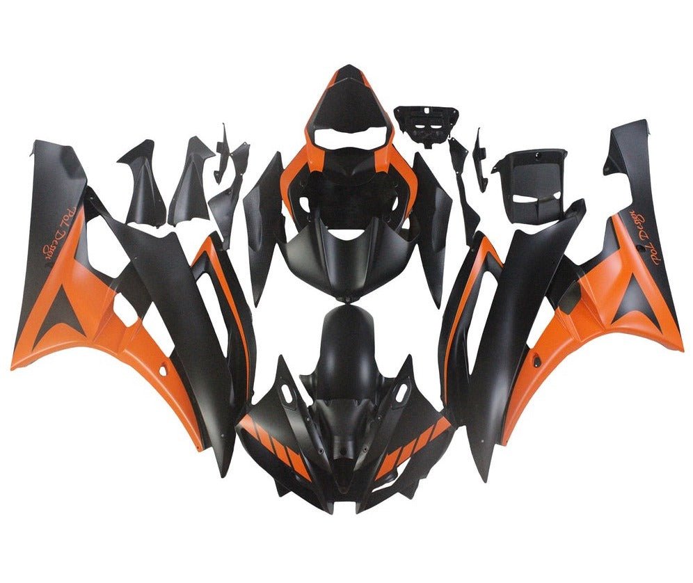 Yamaha YZF-R6 Fairings (2006-2007) Matte Orange, Matte Black at KingsMotorcycleFairings.com