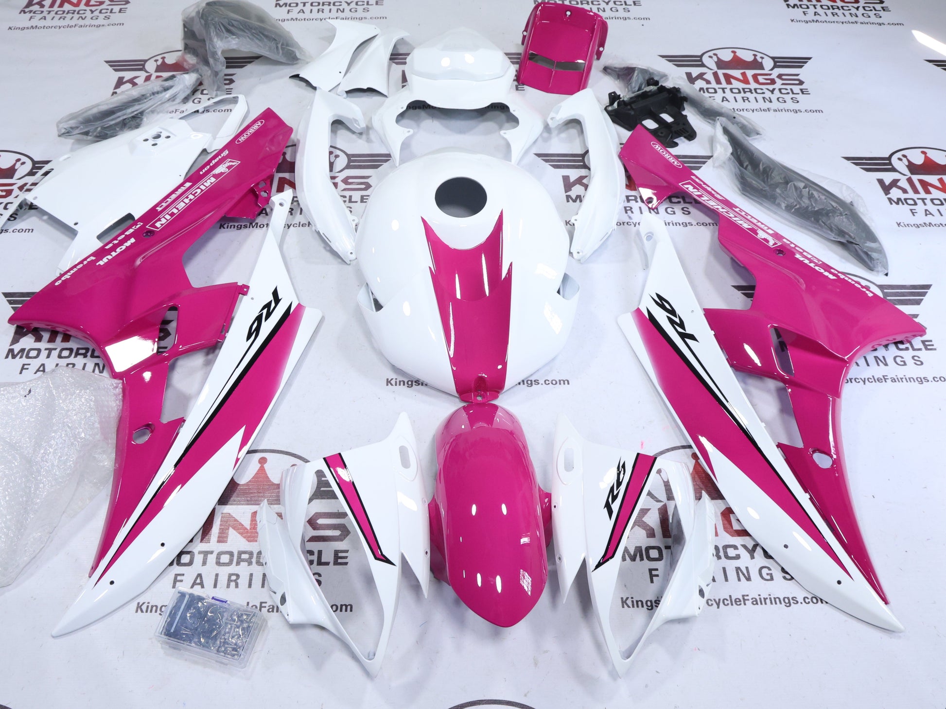 Yamaha R6 Fairings (2006-2007) Pink, White at KingsMotorcycleFairings.com