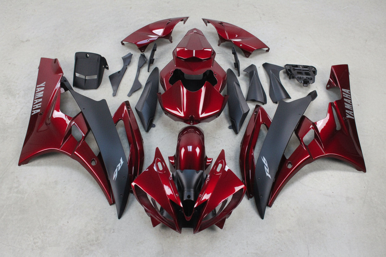 Yamaha R6 Fairings (2006-2007) Red Burgundy, Matte Black at KingsMotorcycleFairings.com