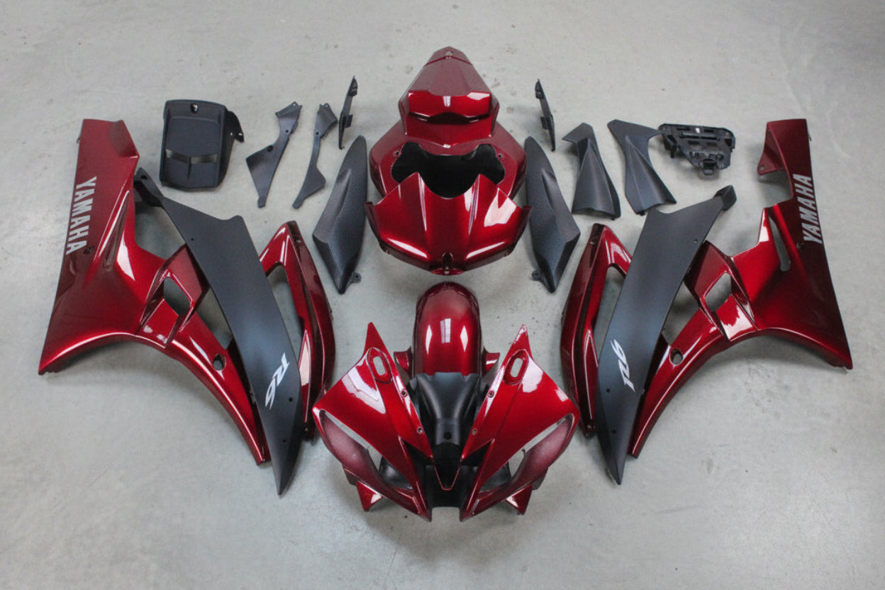 Yamaha YZF-R6 Fairings (2006-2007) Red Burgundy, Matte Black at KingsMotorcycleFairings.com