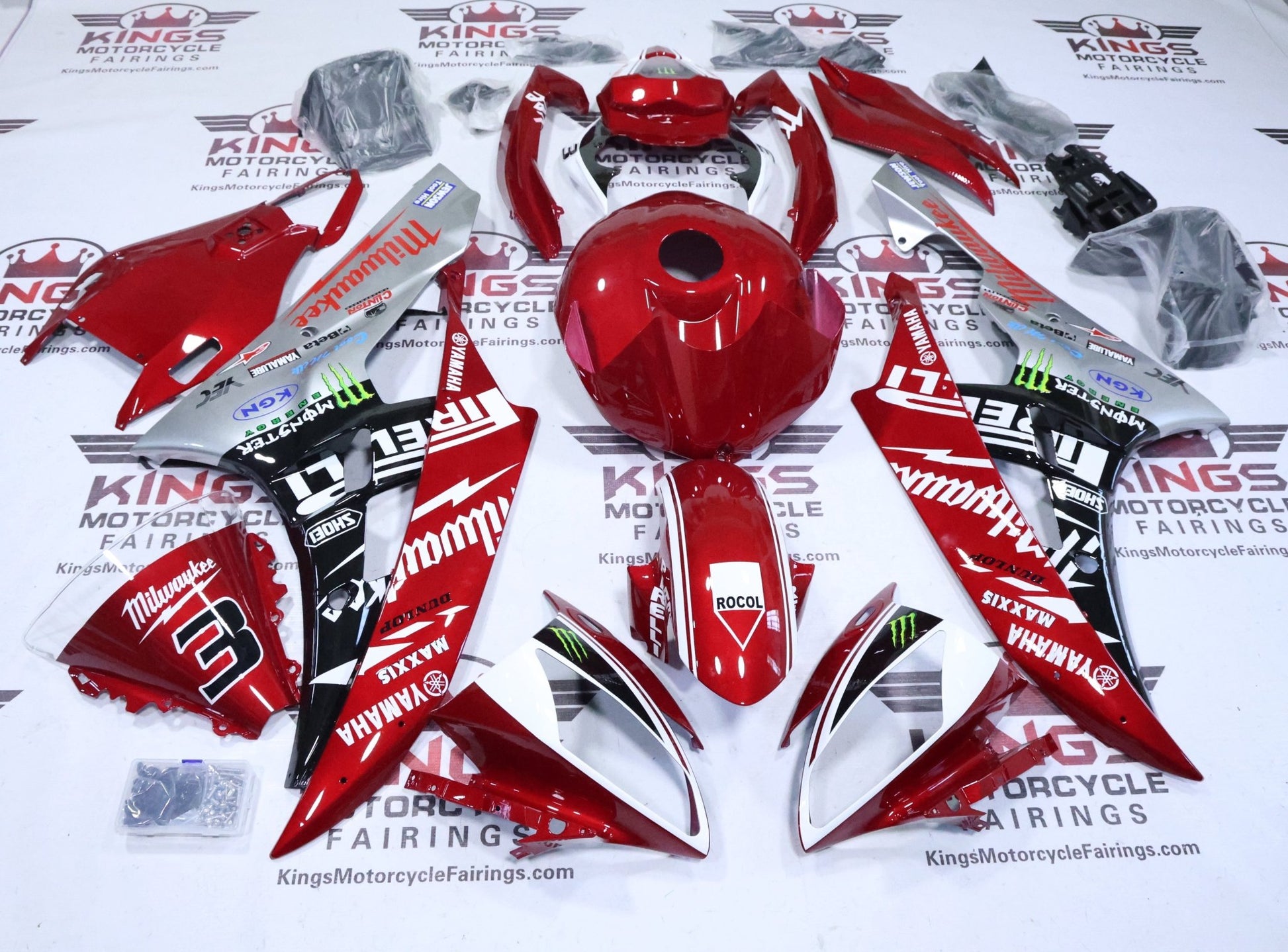 Yamaha R6 Fairings (2006-2007) Red, White Milwaukee from KingsMotorcycleFairings.com
