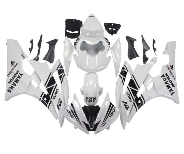 Yamaha R6 Fairings (2006-2007) White, Black Stripe at KingsMotorcycleFairings.com
