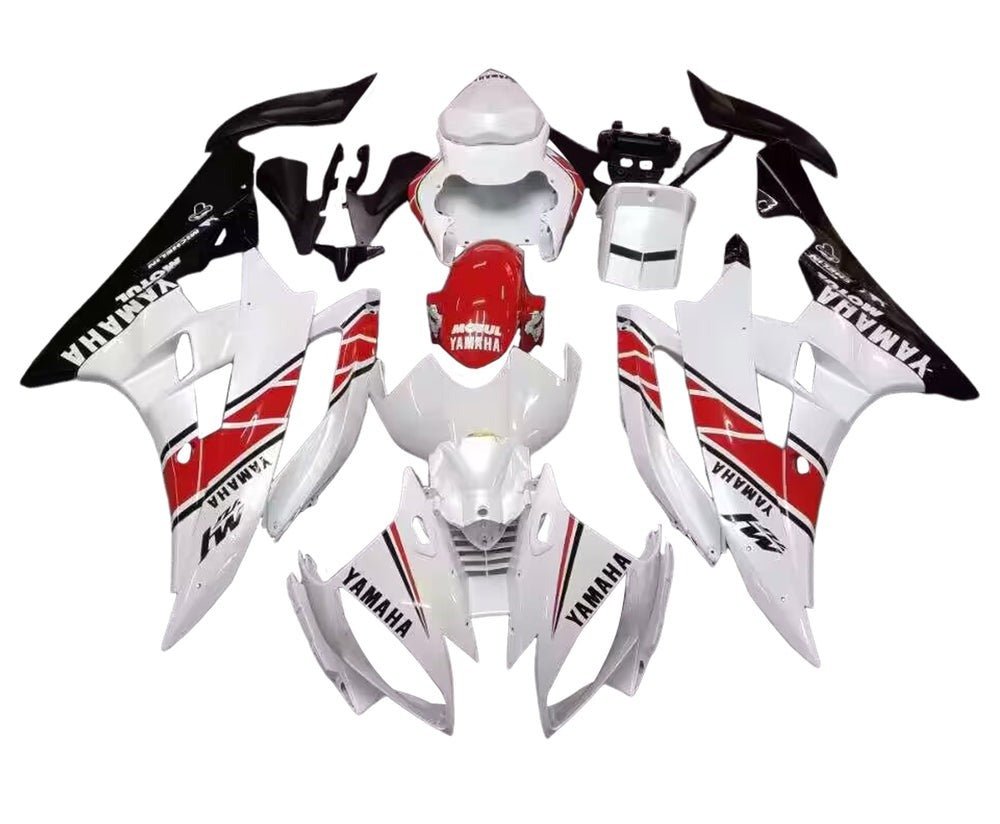 Yamaha R6 Fairings (2006-2007) White, Black, Red Stripe M1 at KingsMotorcycleFairings.com