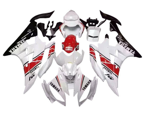 Yamaha R6 Fairings (2006-2007) White, Black, Red Stripe M1 at KingsMotorcycleFairings.com