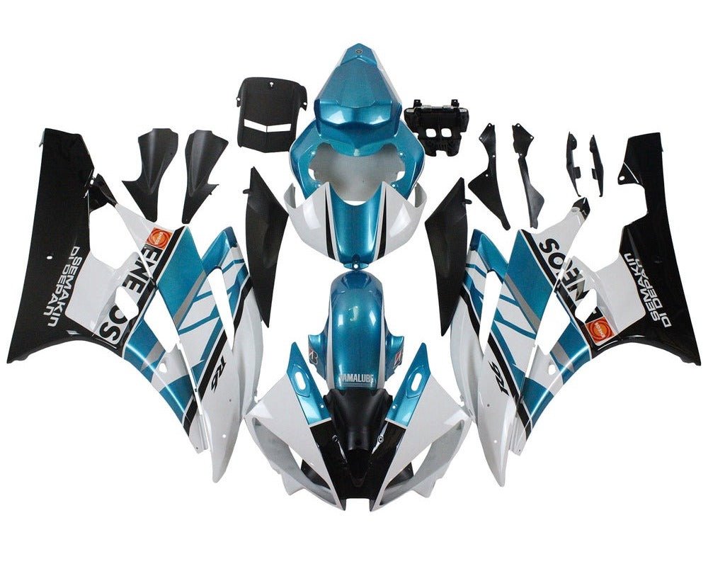 Yamaha R6 Fairings (2006-2007) White, Blue Teal, Eneos at KingsMotorcycleFairings.com