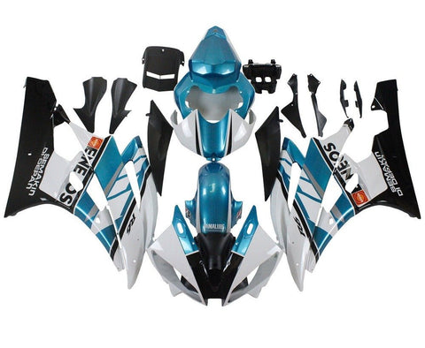 Yamaha R6 Fairings (2006-2007) White, Blue Teal, Eneos at KingsMotorcycleFairings.com