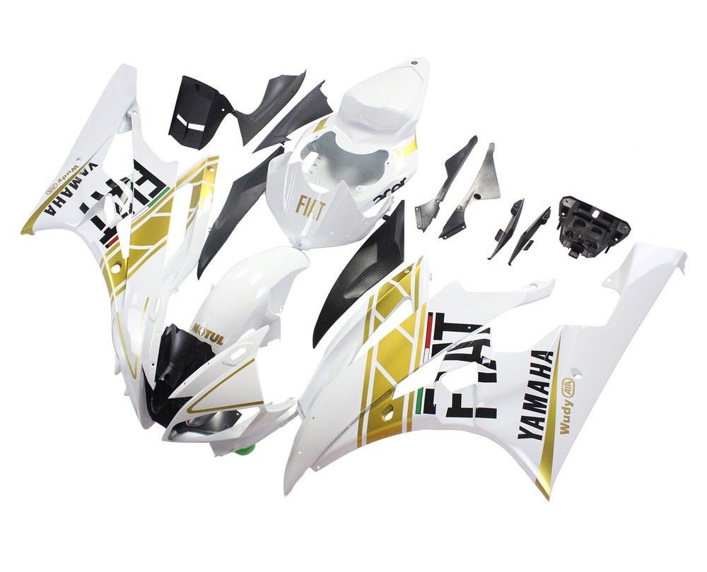 Yamaha YZF-R6 Fairings (2006-2007) White, Gold Stripe, FIAT at KingsMotorcycleFairings.com