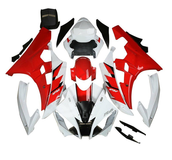 Yamaha R6 Fairings (2006-2007) White, Red Geo at KingsMotorcycleFairings.com