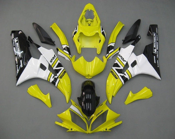 Yamaha R6 Fairings (2006-2007) Yellow, White, Black Stripe Motul at KingsMotorcycleFairings.com