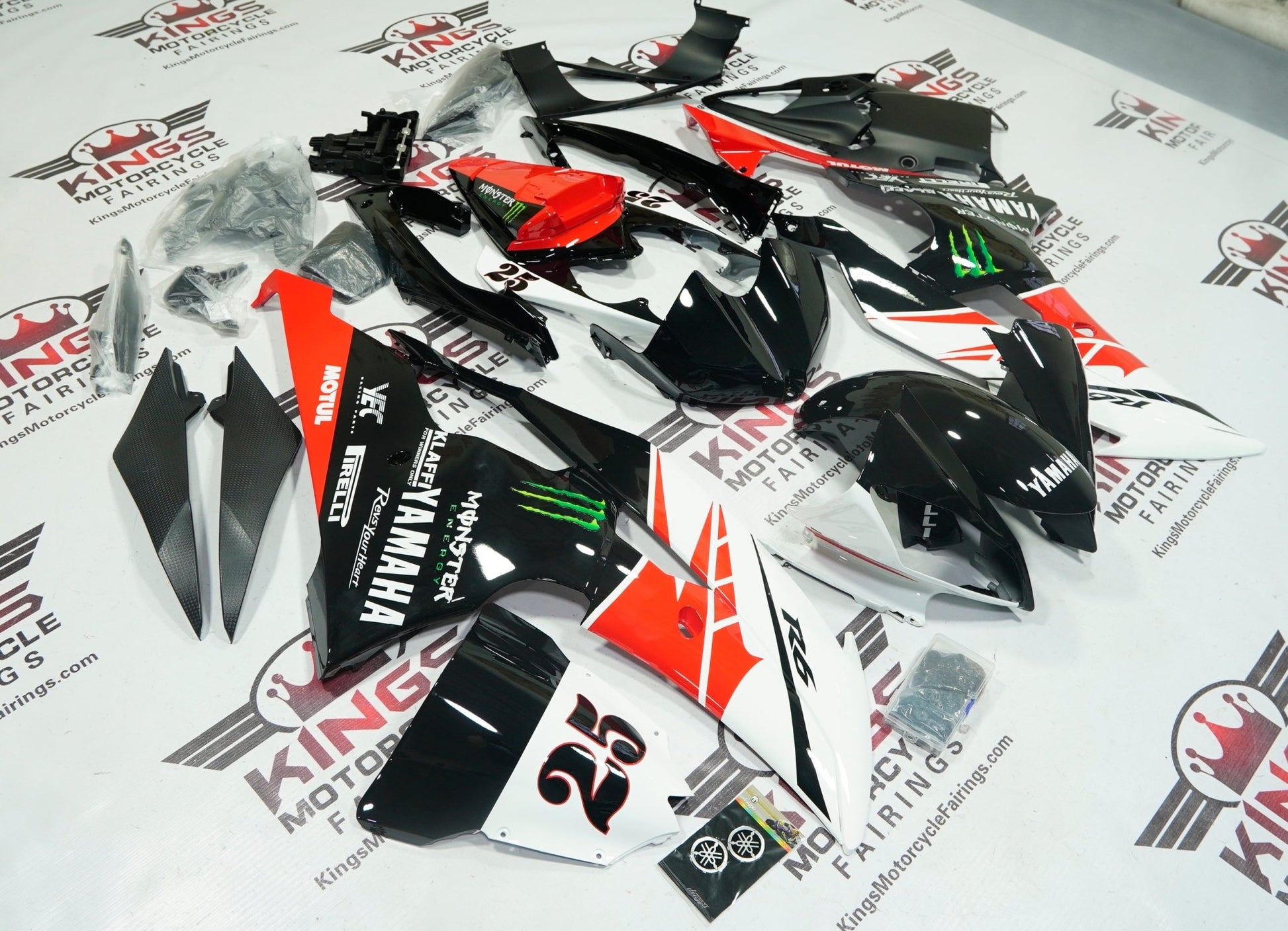 Yamaha R6 Fairings (2008-2016) Black, White, Red Monster at KingsMotorcycleFairings.com