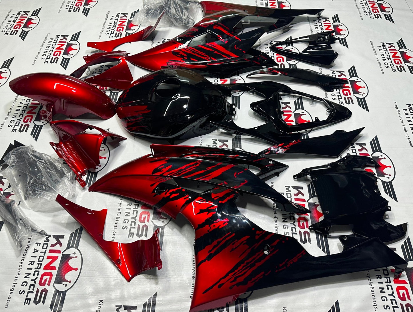 Yamaha R6 Fairings (2008-2016) Candy Apple Red, Black Fade by KingsMotorcycleFairings.com