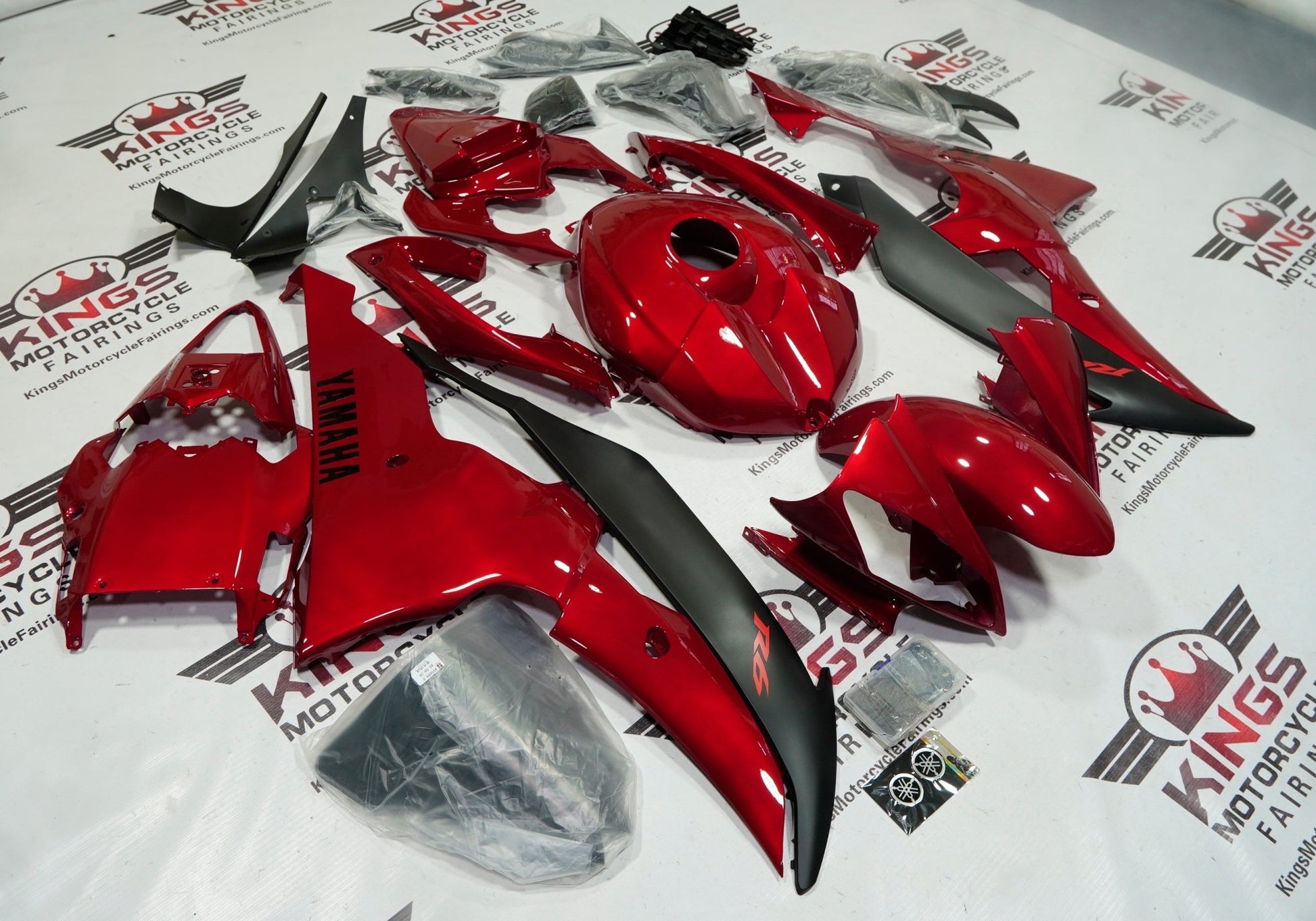 Yamaha R6 Fairings (2008-2016) Dark Candy Red, Matte Black at KingsMotorcycleFairings.com