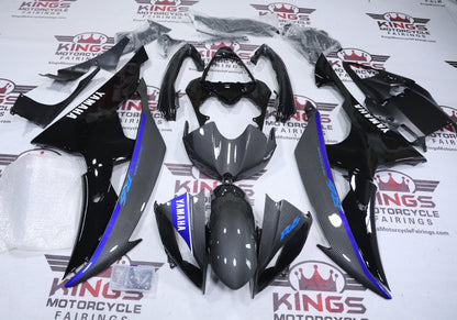 Yamaha R6 Fairings (2008-2016) Faux Carbon Fiber, Black, Blue Stripe at KingsMotorcycleFairings.com