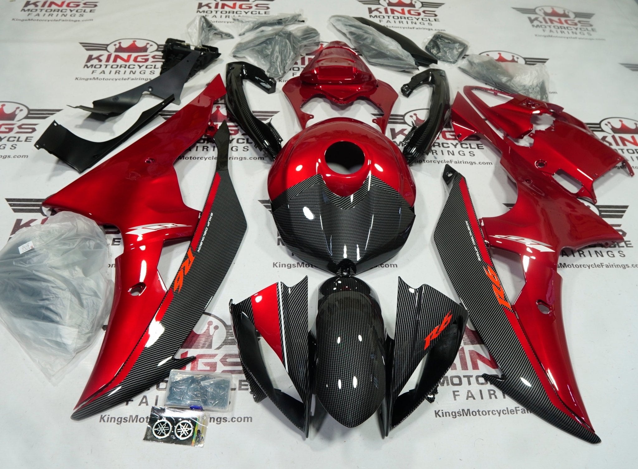 Yamaha R6 Fairings (2008-2016) Carbon Fiber, Candy Apple Red – Kings ...