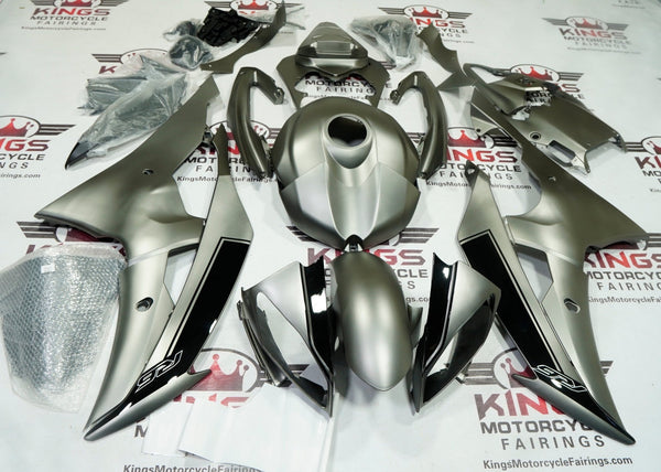 Yamaha R6 Fairings (2008-2016) Matte Silver, Gloss Black at KingsMotorcycleFairings.com