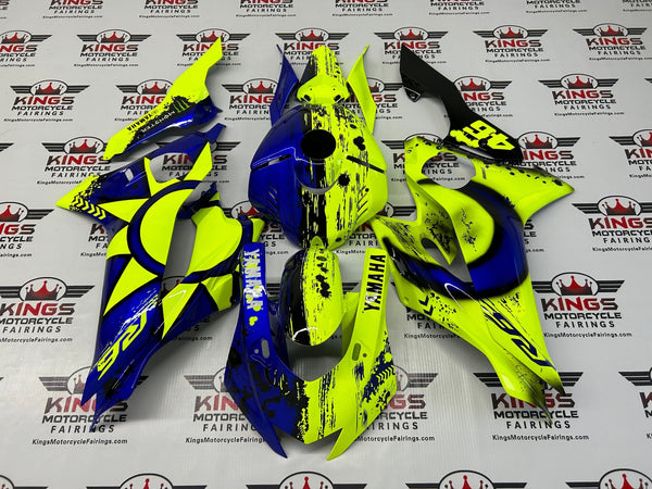 Yamaha R6 Fairings (2017-2022) Blue, Neon Yellow Rossi at KingsMotorcycleFairings.com