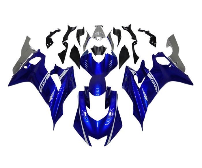 Yamaha R6 Fairings (2017-2022) Blue, Silver, White Stripe at KingsMotorcycleFairings.com