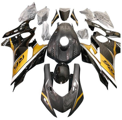 Yamaha R6 Fairings (2017-2022) Faux Carbon Fiber, Black, Gold, White at KingsMotorcycleFairings.com