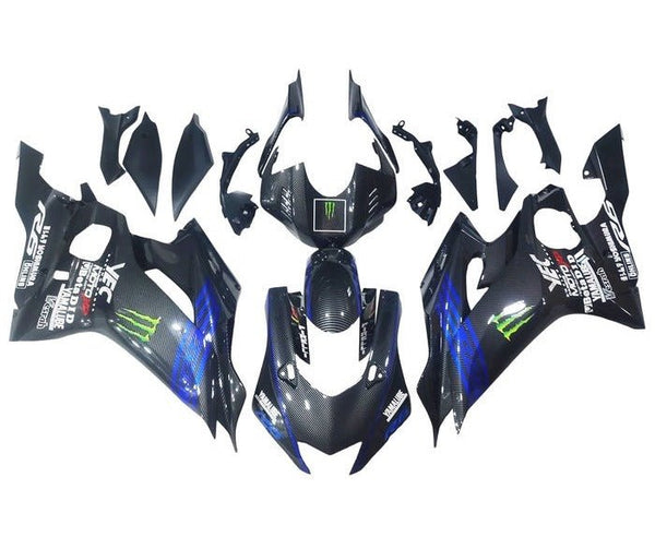 Yamaha R6 Fairings (2017-2022) Faux Carbon Fiber, Blue, Monster at KingsMotorcycleFairings.com