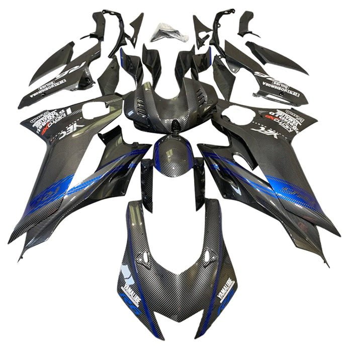 Yamaha R6 Fairings (2017-2022) Faux Carbon Fiber, Blue, White at KingsMotorcycleFairings.com