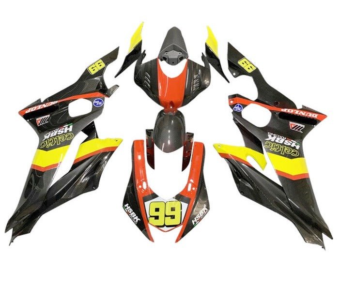 Yamaha R6 Fairings (2017-2022) Faux Carbon Fiber, Orange, Yellow at KingsMotorcycleFairings.com