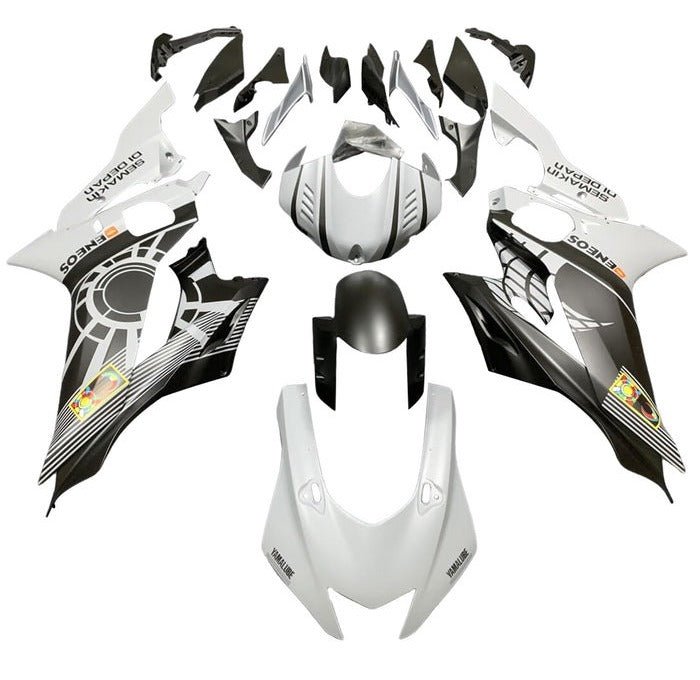 Yamaha YZF-R6 Fairings (2017-2022) Matte White, Matte Black, Eneos at KingsMotorcycleFairings.com