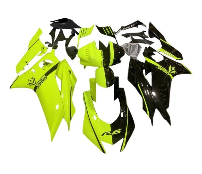 Yamaha R6 Fairings (2017-2022) Neon Yellow, Black at KingsMotorcycleFairings.com