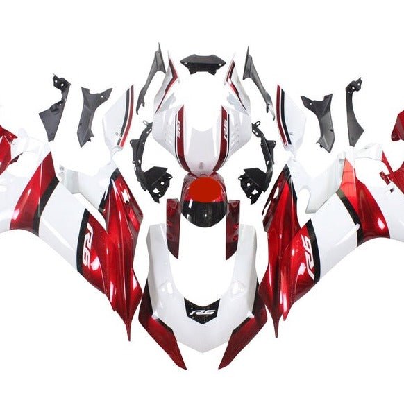 Yamaha YZF-R6 Fairings (2017-2022) White, Black, Candy Red Stripe at KingsMotorcycleFairings.com