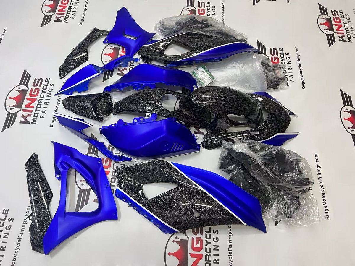 Yamaha R7 Fairing Kit (2021-2025) Faux Forged Carbon Fiber, Blue at KingsMotorcycleFairings.com