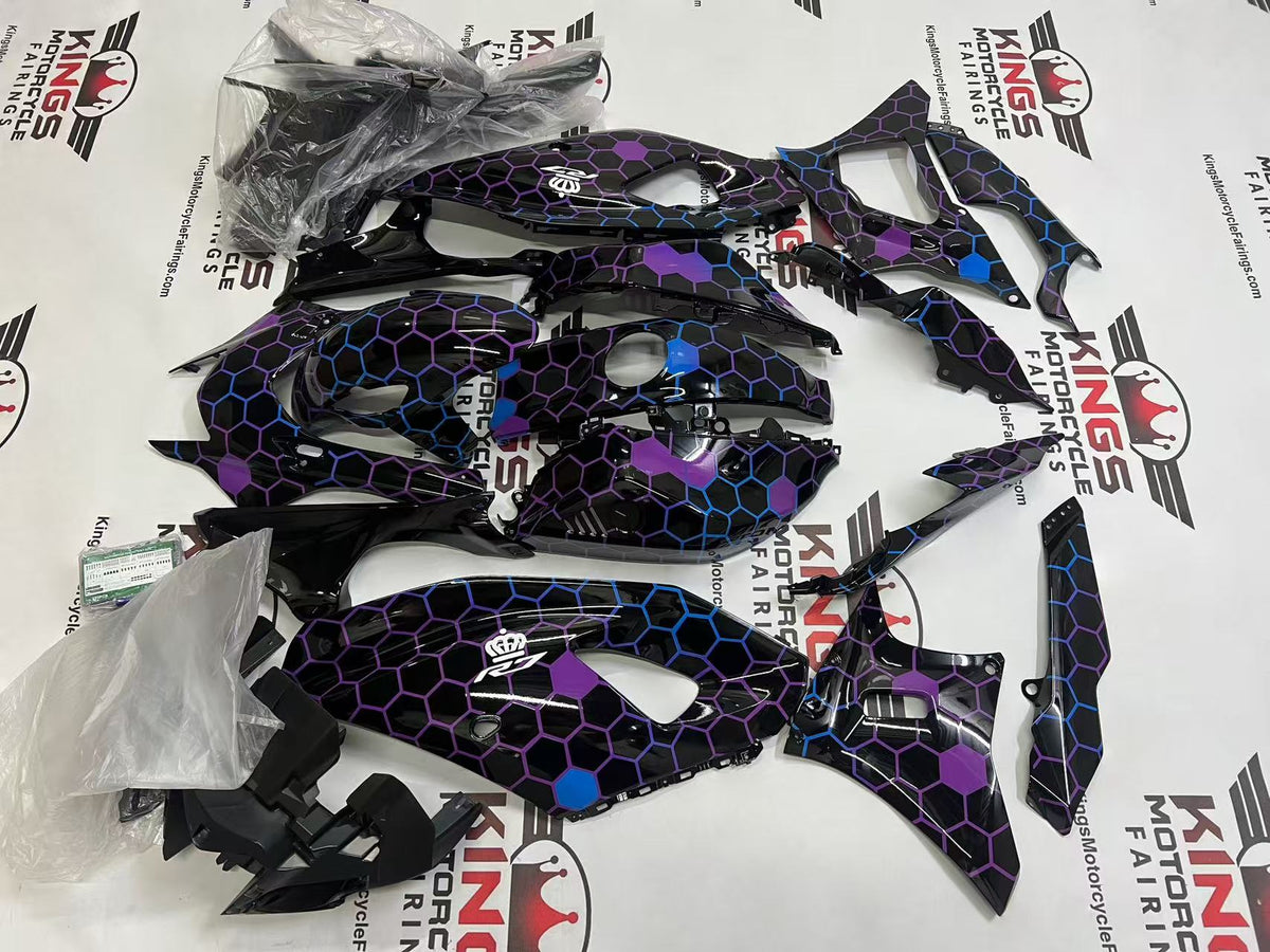 Yamaha R7 Fairings (2021-2025) Black, Purple, Blue Honeycomb at KingsMotorcycleFairings.com