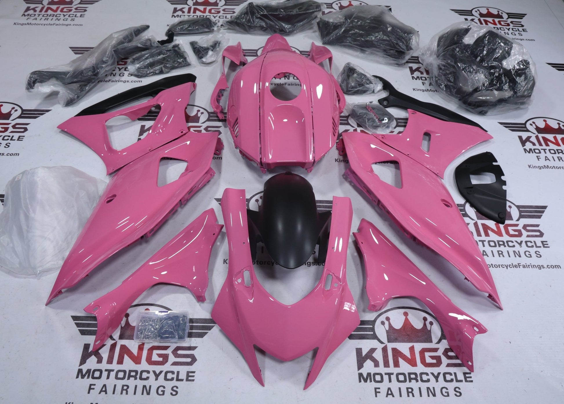 Yamaha R7 Fairing Set (2021-2025) Pink, Matte Black at KingsMotorcycleFairings.com