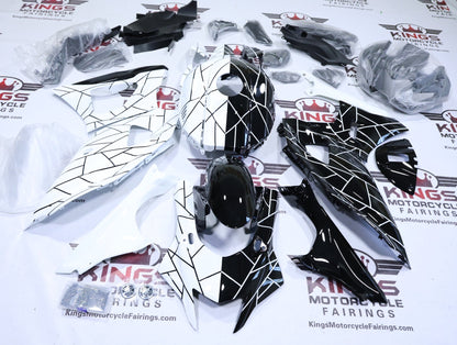 Yamaha R7 Fairings (2021-2024) White, Black Cracks at KingsMotorcycleFairings.com