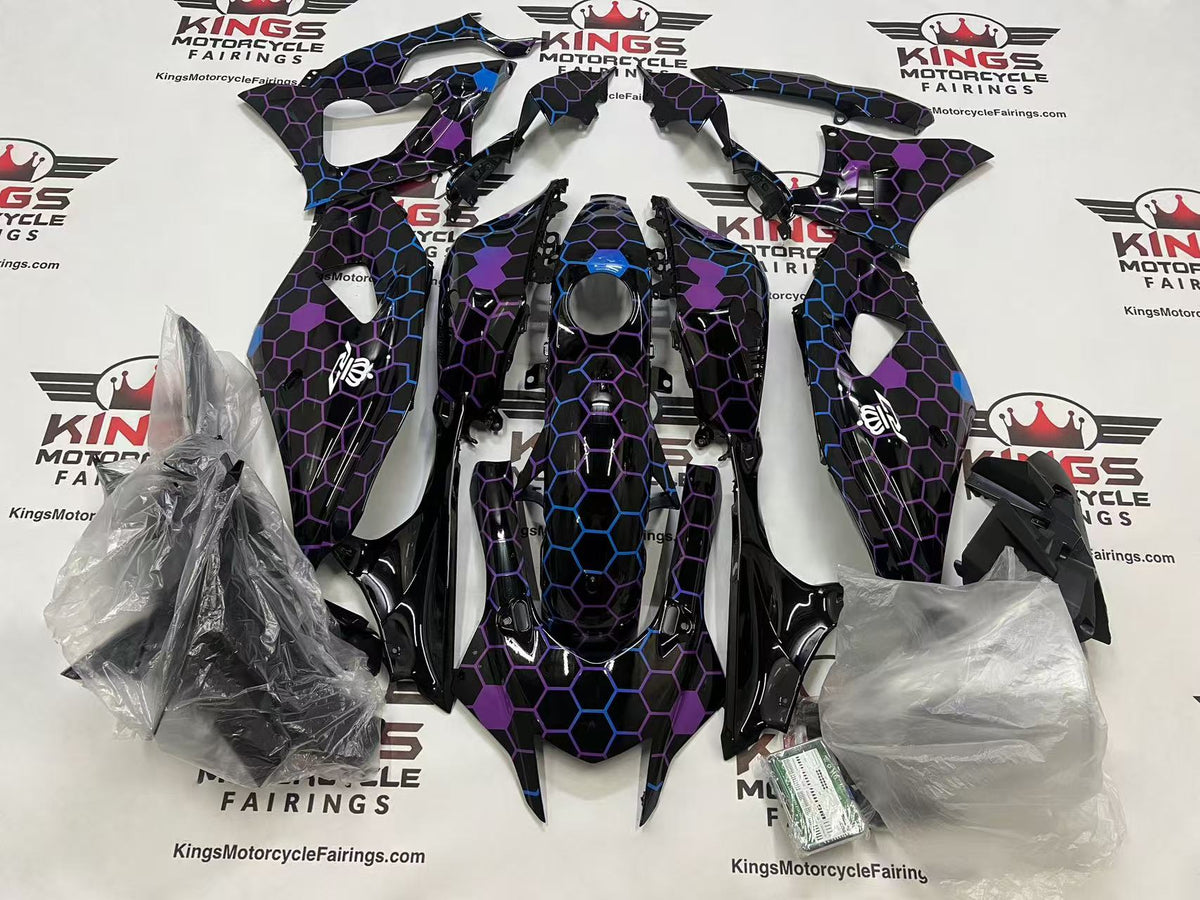Yamaha R7 Fairing Set (2021-2025) Black, Purple, Blue Honeycomb at KingsMotorcycleFairings.com