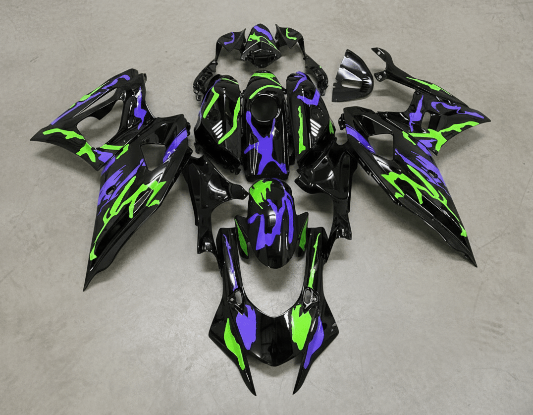 Yamaha R7 Fairings (2021-2025) Black, Purple, Green Graffiti from KingsMotorcycleFairings.com
