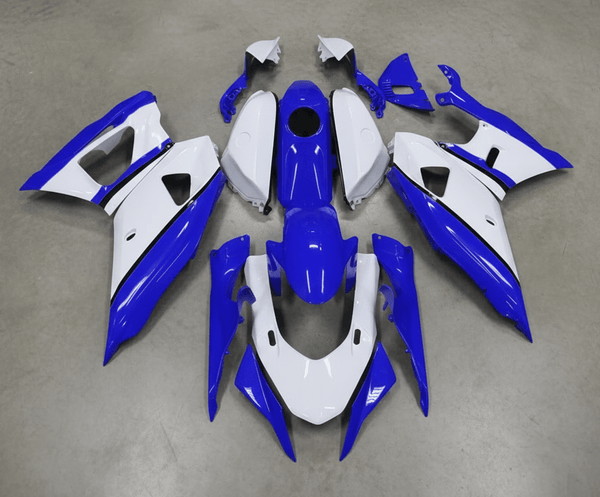 Yamaha R7 Fairings (2021-2025) Blue, White, Black Stripe at KingsMotorcycleFairings.com
