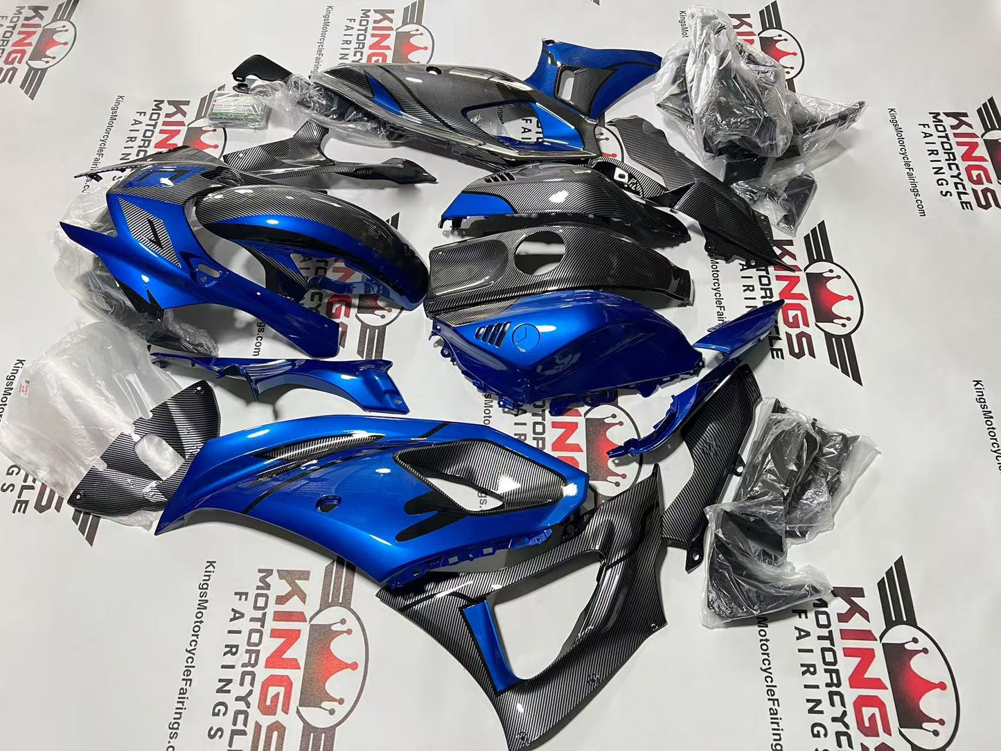 Yamaha R7 Fairings (2021-2025) Faux Carbon Fiber, Blue from KingsMotorcycleFairings.com