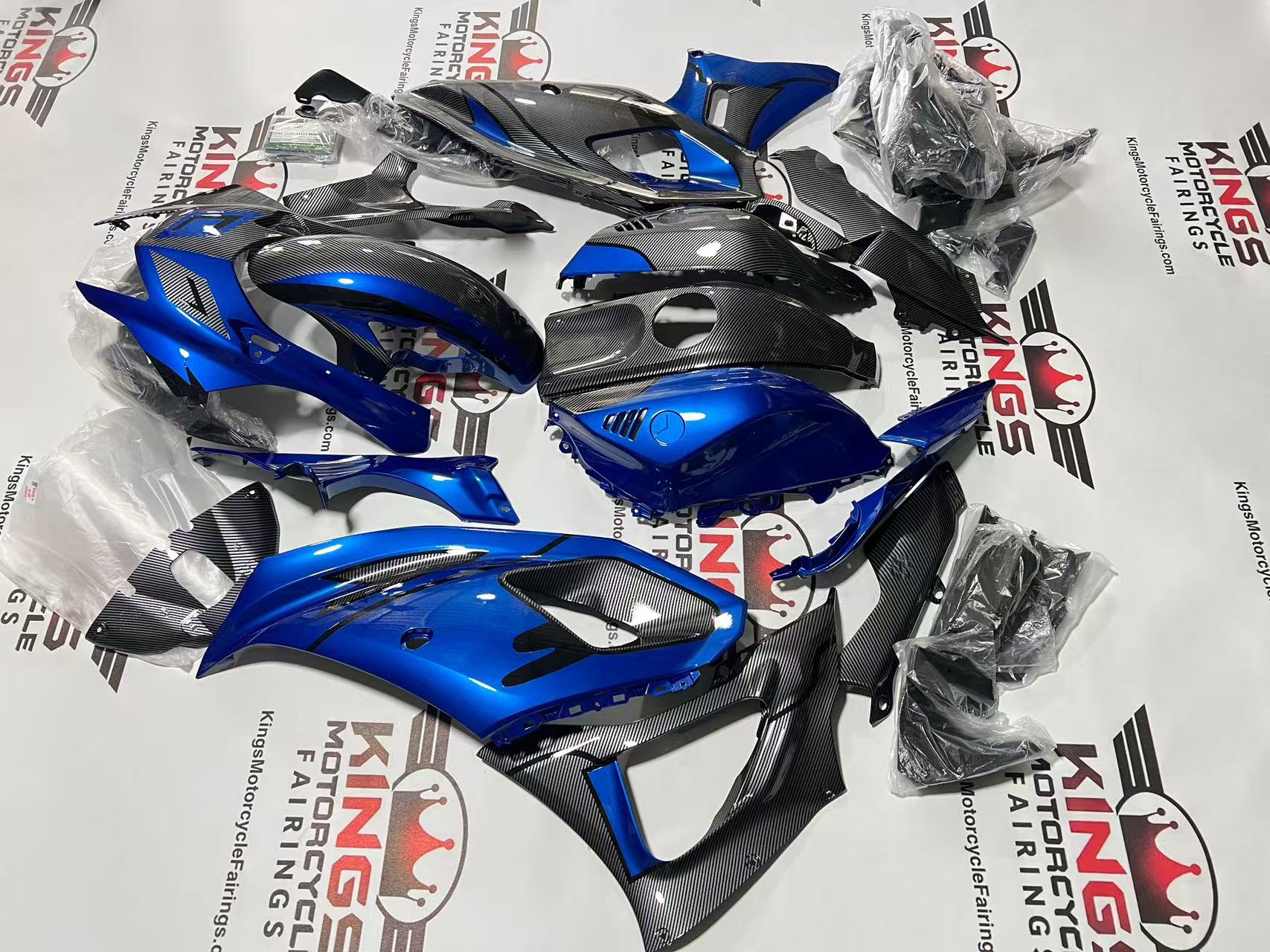 Yamaha R7 Fairings (2021-2025) Faux Carbon Fiber, Blue from KingsMotorcycleFairings.com