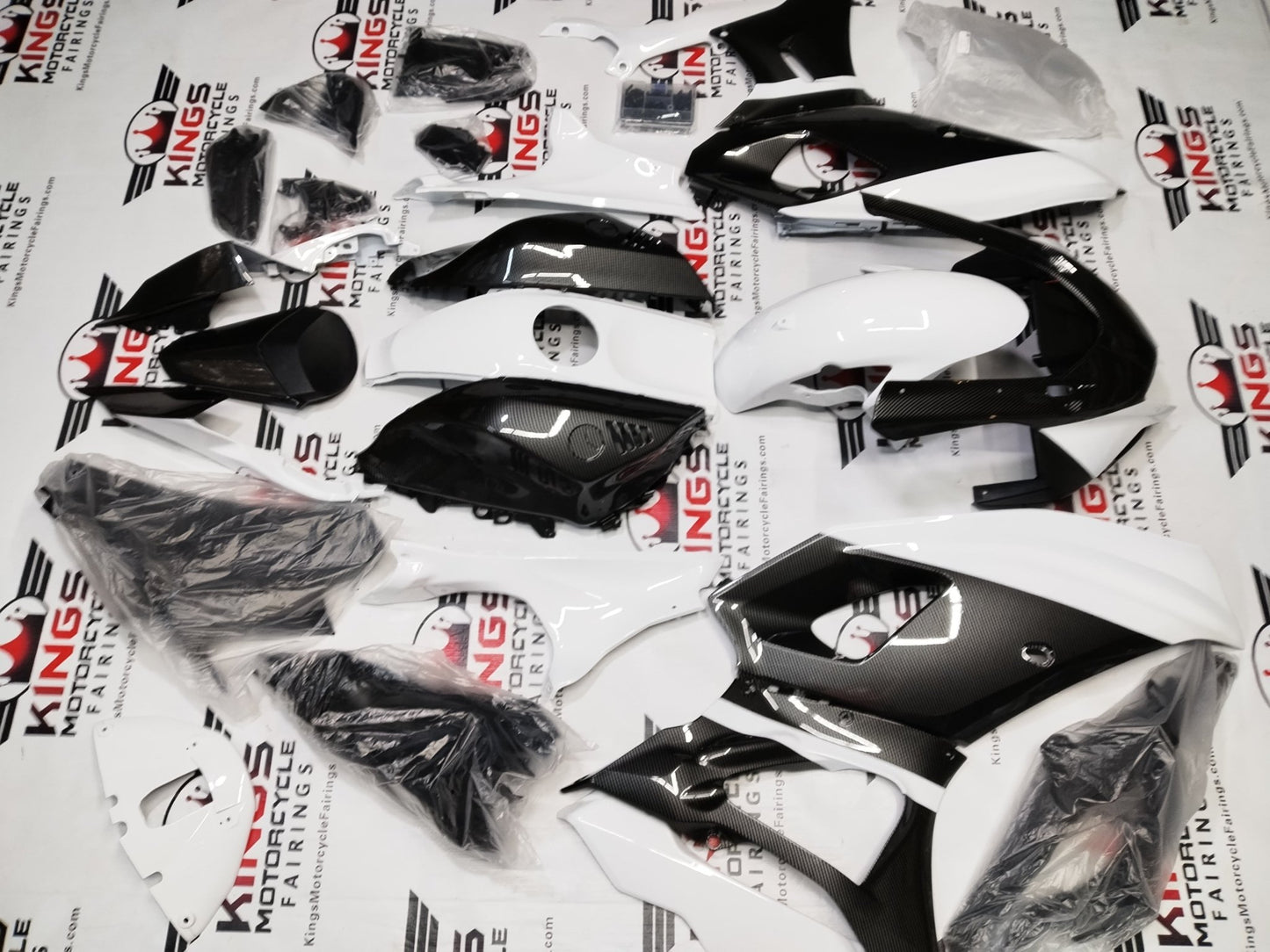 Yamaha R7 Fairings (2021-2025) Faux Carbon Fiber, White from KingsMotorcycleFairings.com