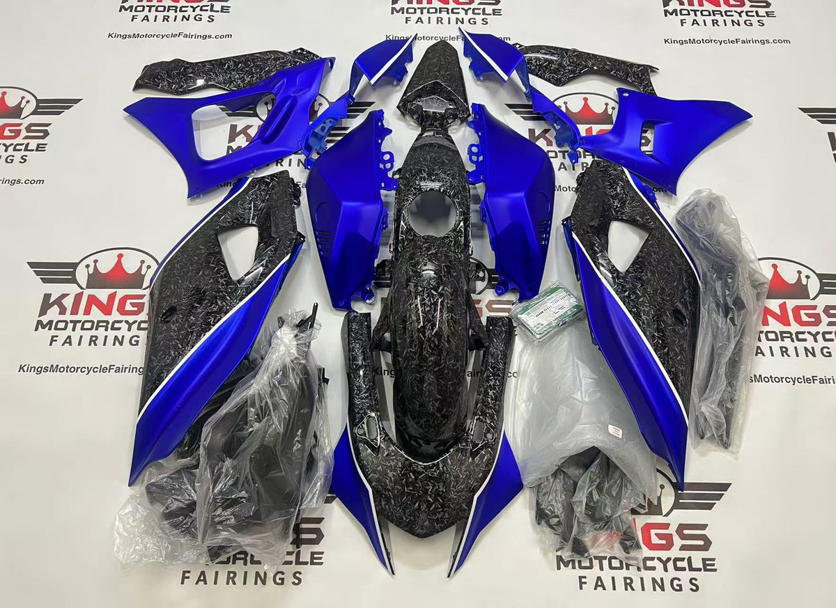 Yamaha R7 Fairings (2021-2025) Faux Forged Carbon Fiber, Blue at KingsMotorcycleFairings.com