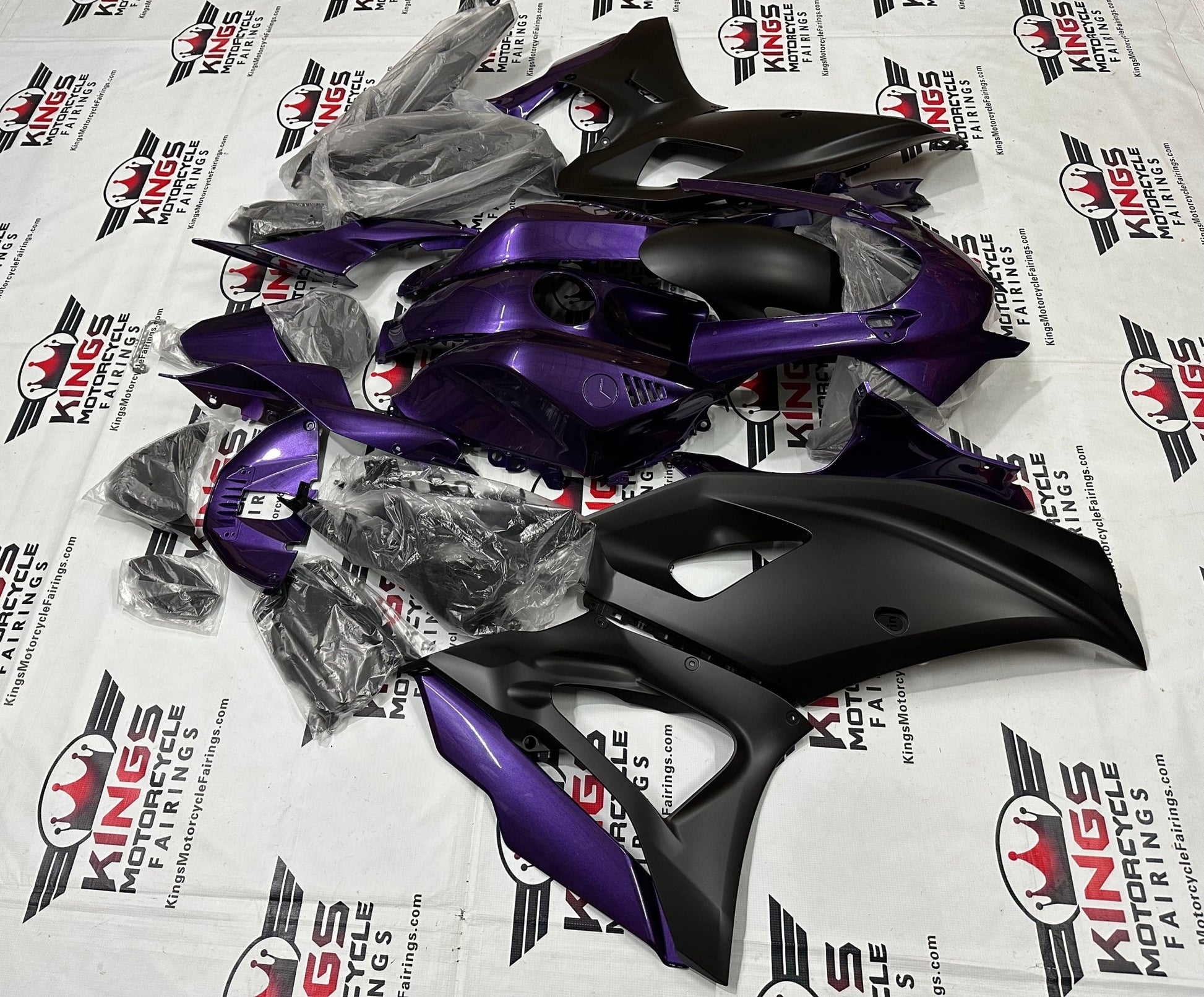 Yamaha R7 Fairings (2021-2025) Gloss Purple Gloss, Matte Black from KingsMotorcycleFairings.com