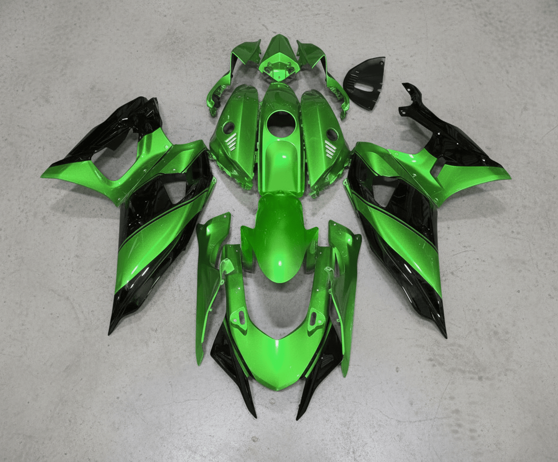 Yamaha R7 Fairings (2021-2025) Green, Black Stripe at KingsMotorcycleFairings.com