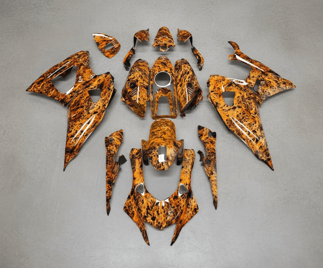 Yamaha R7 Fairings (2021-2025) Orange Flames at KingsMotorcycleFairings.com