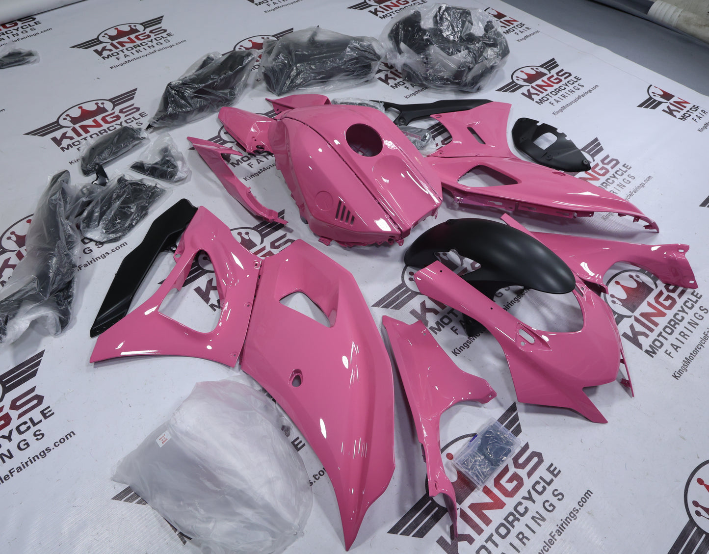 Yamaha R7 Fairings (2021-2025) Pink Gloss, Matte Black at KingsMotorcycleFairings.com