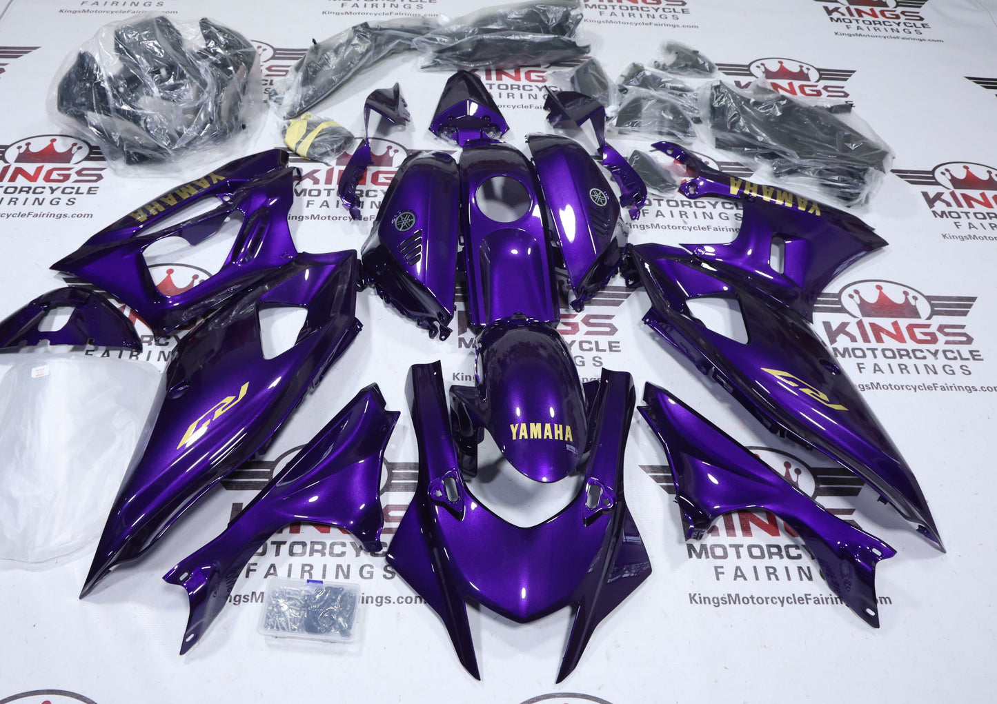 Yamaha R7 Fairings (2021-2025) Purple Gloss, Gold from KingsMotorcycleFairings.com